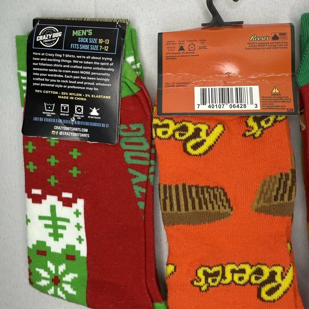 Men's Christmas ‎ And Reese's Peanut Butter Cup Socks Funny 3 Pairs Crew Holiday